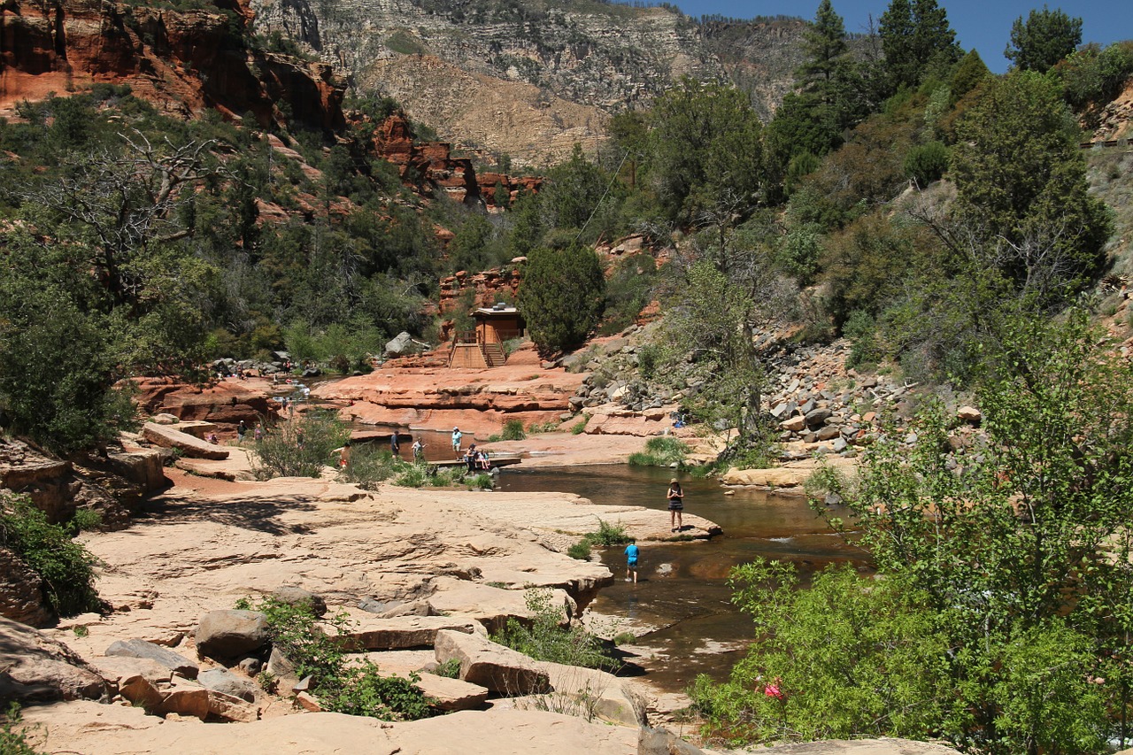 A far image of people at Slide Rock in Sedona