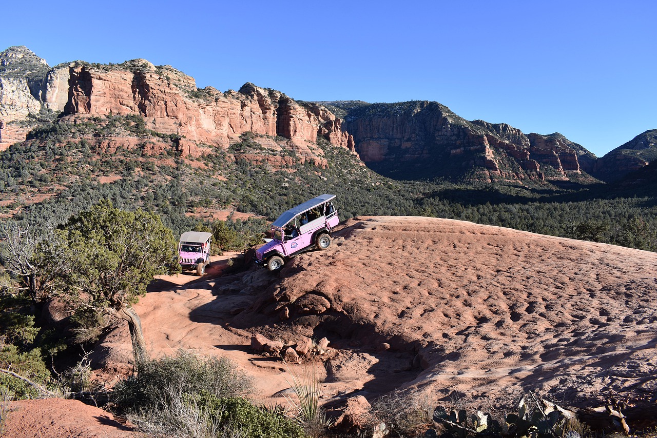 Pink jeeps on the mountains in Sedona