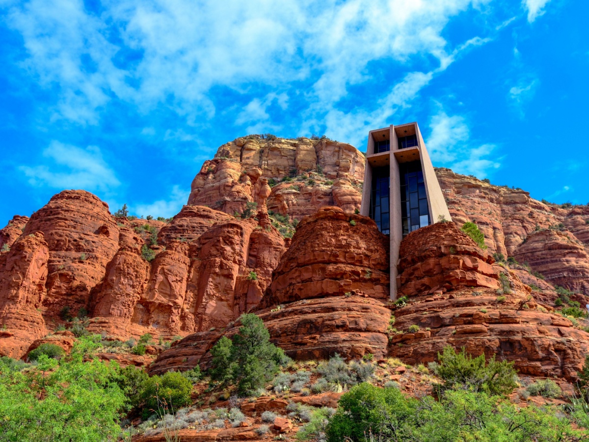 Catholic Church Chappel built in the side of the red rock formations back in 1956.
