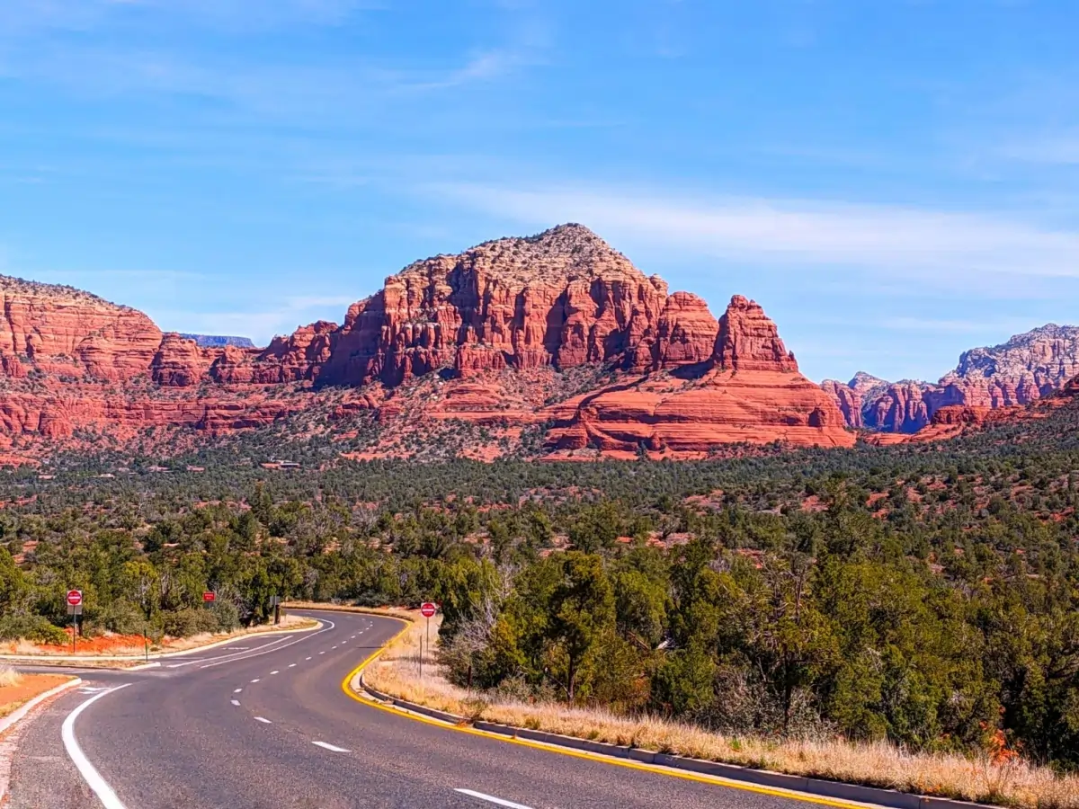 Highway rolling through the Red Rock Canyons to get to Sedona.